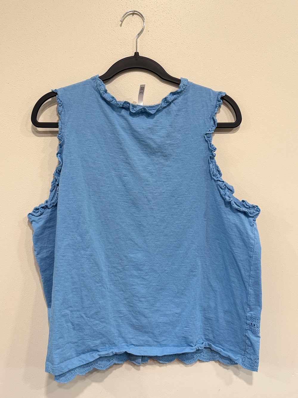 Kaktus Blue Ruffle Eyelet Button-Front Tank Cottagecore 100% Cotton  Size 2X - Picture 4 of 7